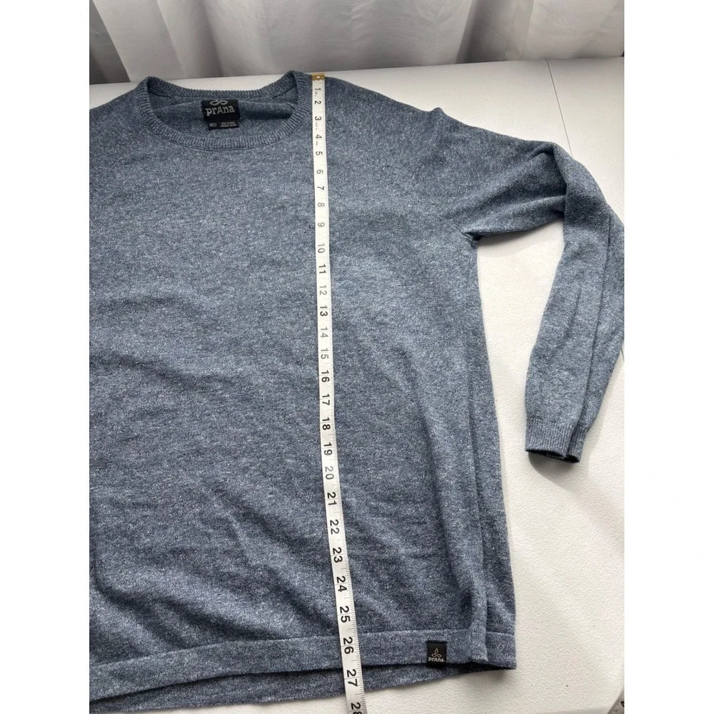 Prana Mens Blue Heather Crew Neck Organic Cotton Blend Knit Sweater - Medium